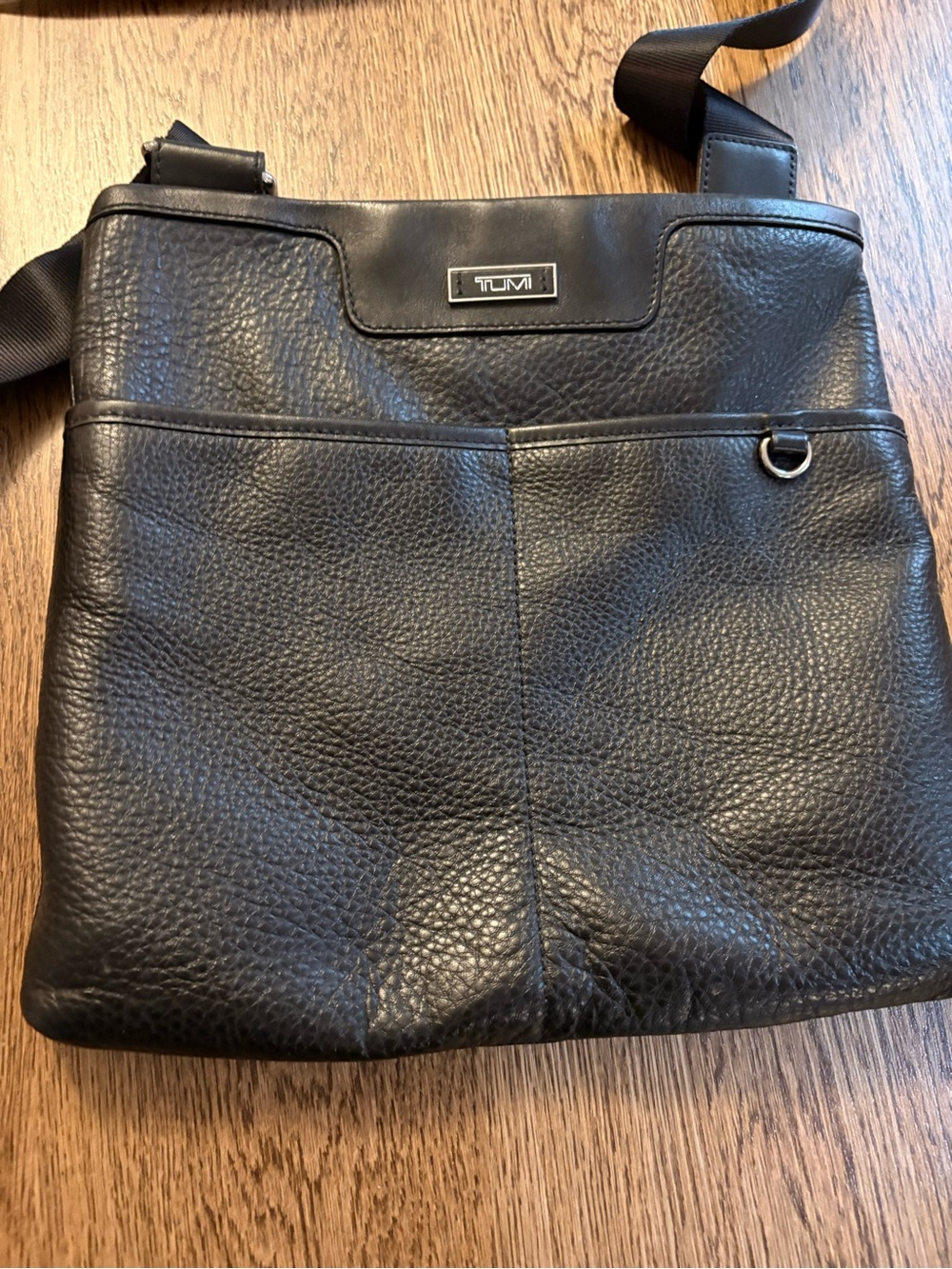 Tumi Black Pebbled Leather Messenger Crossbody Bag